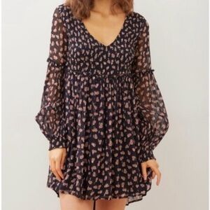 Free People Maria Black and Pink Mini Dress